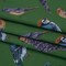 1 Yard Linen and Rayon Woven Green, Blue, and Beige Bird Print Fabric